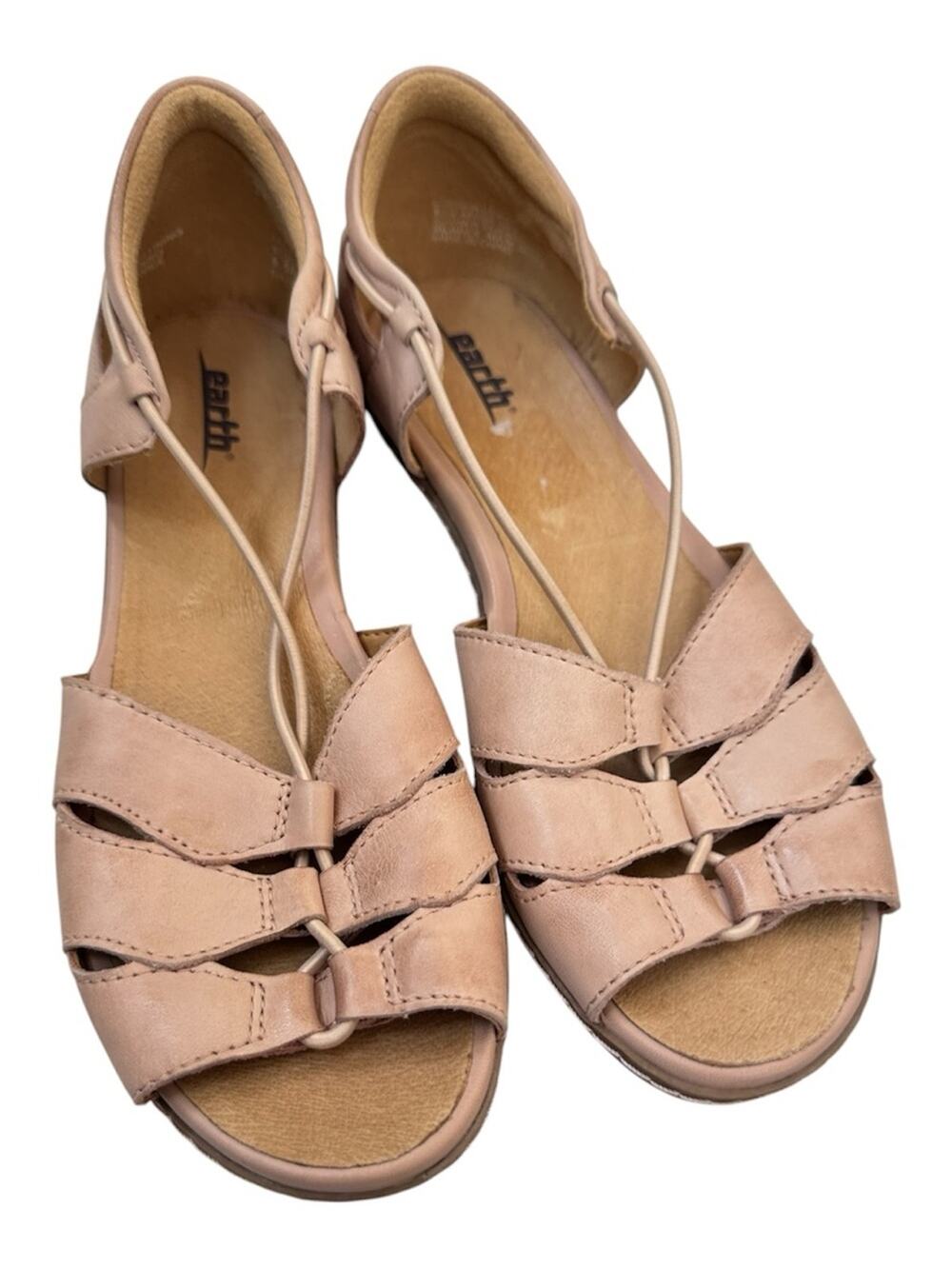 Earth Tan Leather Strappy Flat Sandals Womens 6.5 Casual Summer Beachy Comfort